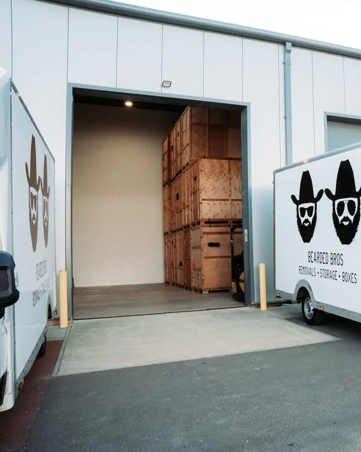 Bearded Bros removals van reversed into a depot loading bay