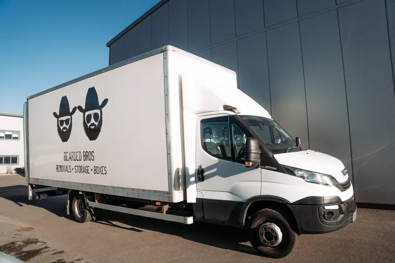 Bearded Bros removal van outside a business premises